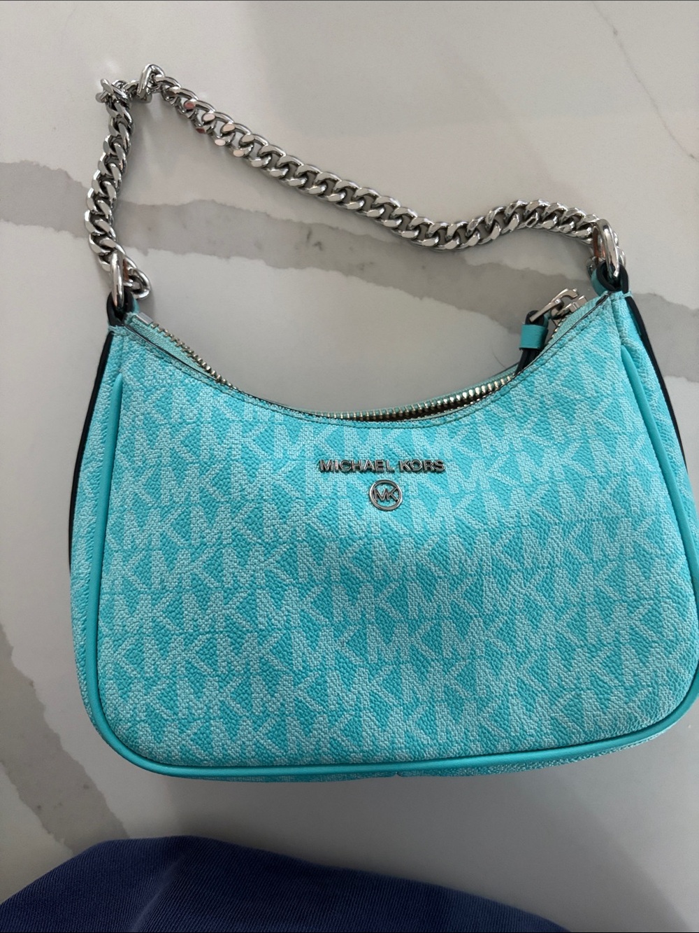 MICHAEL KORS Turquoise/Teal MK Logo Chain Shoulder Bag
